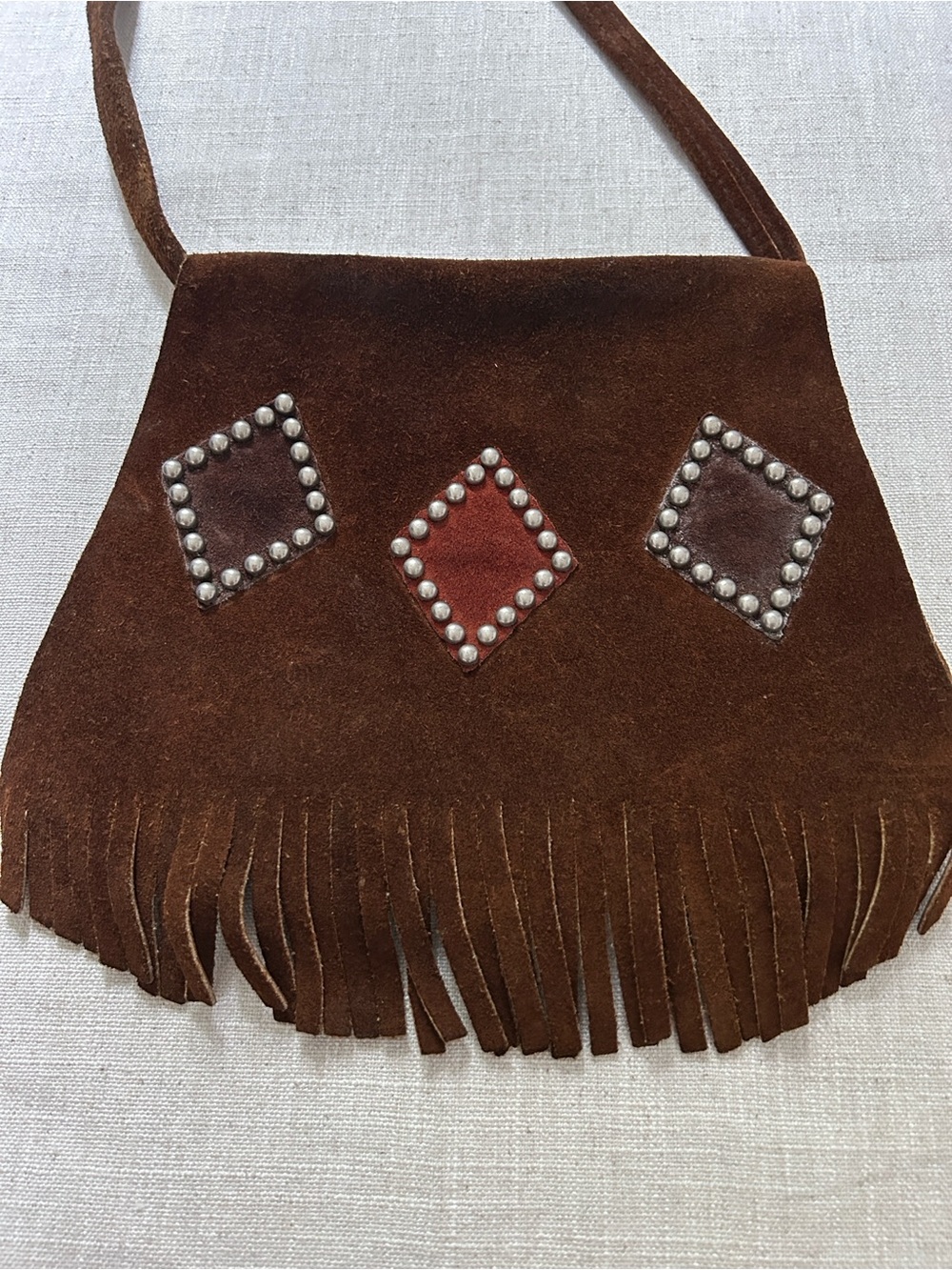 Vintage Handmade Suede Leather Fringe Crossbody Bag Hippie 70's Festival Boho